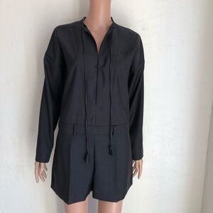Gucci Dark Gray Wool Mini Jumpsuit Overall Black Women's Size 40(M) Long Sleeves